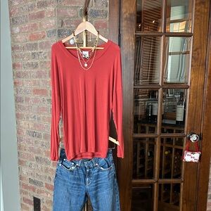 CAbi Rust Long Sleeve V-Neck Top